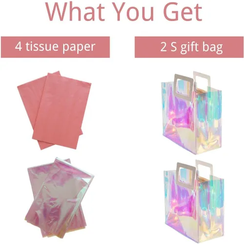 Miniatura 2 de VUOJUR 2 bolsas de regalo pequeñas reutilizables de 8.3 pulgadas con papel de seda - Coral e iridiscente