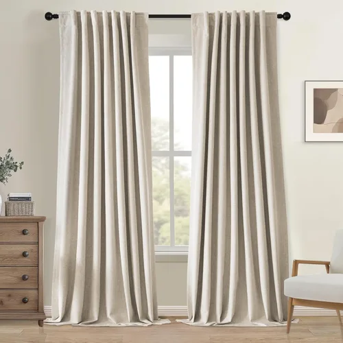 Miniatura 9 de UHITECH - Cortinas opacas beige para sala de estar, cortinas cortas de 35 pulgadas para habitación, cortinas negras para ventanas pequeñas, paneles