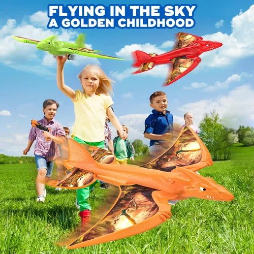 Miniatura 2 de Paquete de 3 juguetes lanzadores de aviones de dinosaurio, juguetes voladores para niños de 3, 4, 5, 6, 7, 8, 9, 10 años, avión de espuma, juguetes