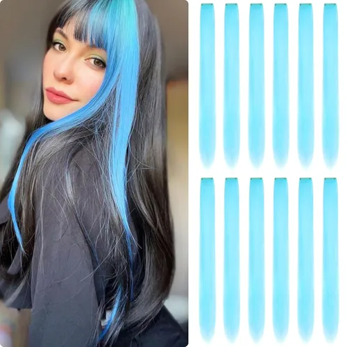 Miniatura 10 de Extensiones de cabello de colores 12 piezas de 24 pulgadas, extensiones de cabello rosa cosplay con clip, color arco iris, para fiesta, largo