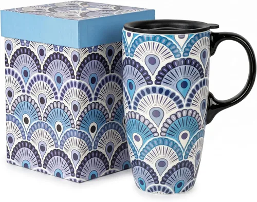 Miniatura 14 de Topadorn Taza de viaje de cerámica con asa, taza de café de cerámica, taza de té latte, caja de colores, 17 onzas, tapa resistente a salpicaduras