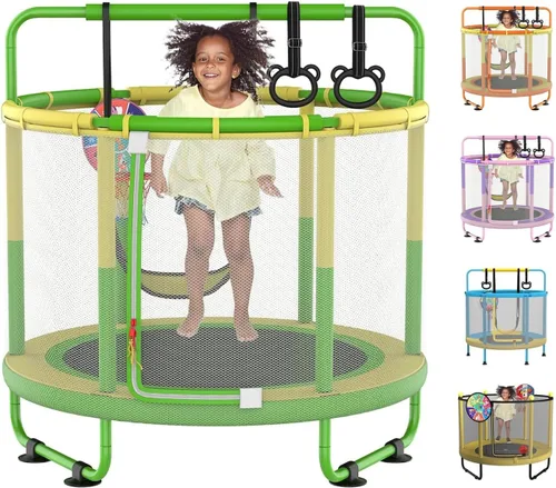Miniatura 12 de Trampolín de 60 pulgadas para niños, mini trampolín 6 en 1 de 5 pies para interiores y exteriores, juguetes de Navidad, regalos de cumpleaños