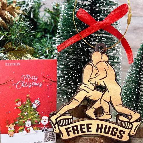Miniatura 3 de Adorno de Navidad de lucha libre 2025, adornos de luchador niño para árbol de Navidad, decoración colgante de madera con temática deportiva, regalos