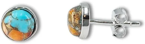 Miniatura 78 de Pendientes naturales de 0.236 in con chapado en oro blanco sobre plata de ley, bisel cabujón de piedras preciosas regalo de joyería para ella