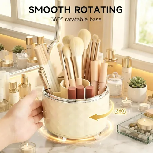 Miniatura 4 de Organizador de brochas de maquillaje blanco, organizador de brochas de maquillaje giratorio de 360°, 5 ranuras para cosméticos, esmalte de uñas