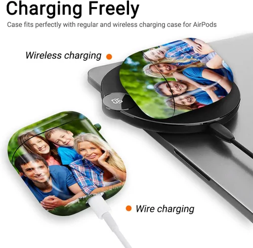 Miniatura 5 de Funda personalizada para AirPods de 2ª/1ª generación con imagen, logotipo, nombre, texto, carcasa rígida para Air Pods 2 1 con mosquetón y llavero a