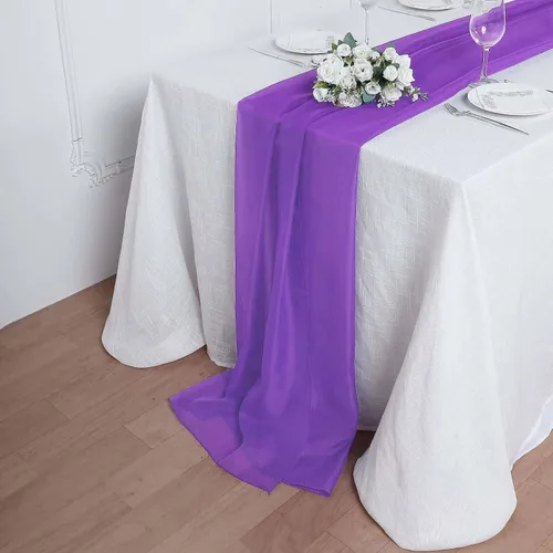 Miniatura 10 de Tableclothsfactory Camino de mesa de gasa de amatista de 22 x 80 pulgadas para bodas, fiestas, banquetes, decoración, ajuste rectangular y mesa