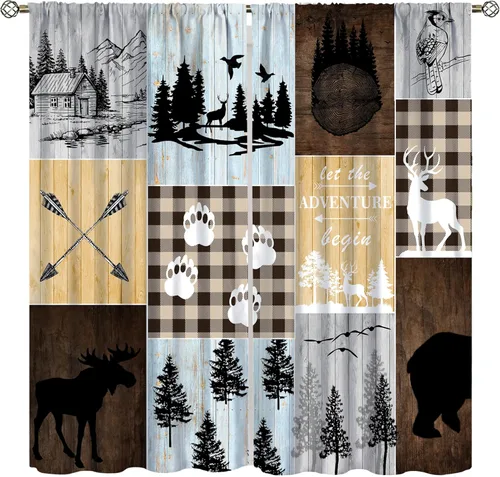 Miniatura 15 de Cortinas rústicas de alce y oso, tratamiento retro para ventana de cabaña de oso salvaje para dormitorio, cocina, cortinas de estilo rústico Retro