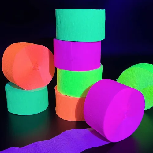 Miniatura 13 de Decoración de serpentina de fiesta de luz negra de 420 pies, 4 rollos de papel crepé brillante, fluorescente, reactivo a los rayos UV, suministros