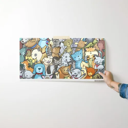 Miniatura 7 de Muestra de papel tapiz extraíble – Perros de rescate de mascotas animales lindos dibujos animados cuarto de niños gatos adoptar habitación