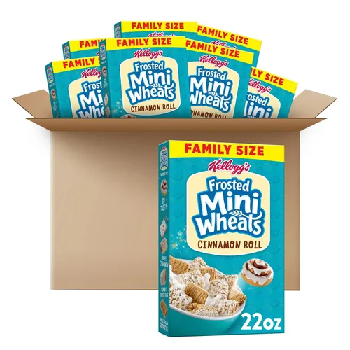 Miniatura 14 de Kellogg's Frosted Mini-Wheats - Cereal para desayuno frío, cereales de fibra, aperitivos para niños, miel dorada (10 cajas)