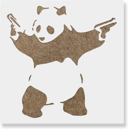 Banksy - Plantilla de panda con pistolas para paredes y manualidades, plantillas reutilizables de panda con pistolas por Banksy para pintar en