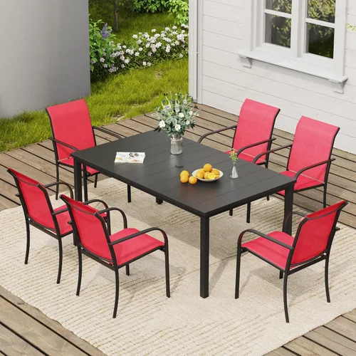 Miniatura 36 de VICLLAX Juego de 2 sillas de patio pequeñas para exteriores, juego de sillas apilables para patio y mesa de comedor cuadrada para porche delantero