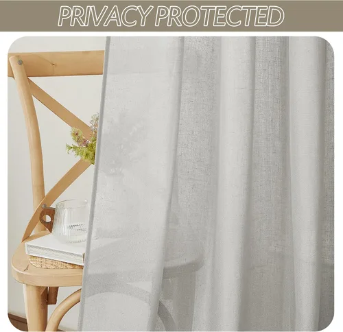 Miniatura 4 de RYB HOME Cortinas de lino gris – Mezcla de lino natural para una decoración elegante del hogar, dormitorio, puertas correderas, 70 pulgadas de ancho