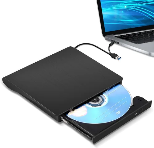 Unidad externa de CD/DVD para portátil, reproductor de CD/DVD Type-C USB 3.0, grabadora portátil, compatible con Mac MacBook Pro/Air, iMac, Negro