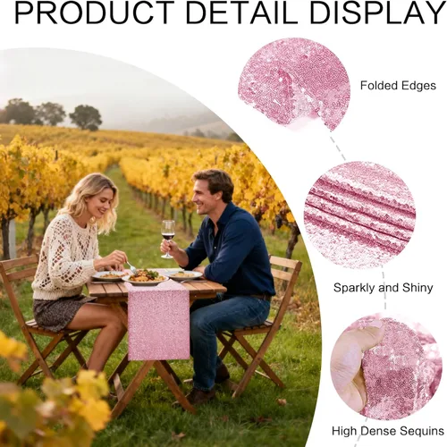 Miniatura 2 de Camino de mesa de lentejuelas de 72 pulgadas de largo, camino de mesa rosa con purpurina para fiesta, boda, bebé nupcial, 6 piezas, rosa 2-Rosa