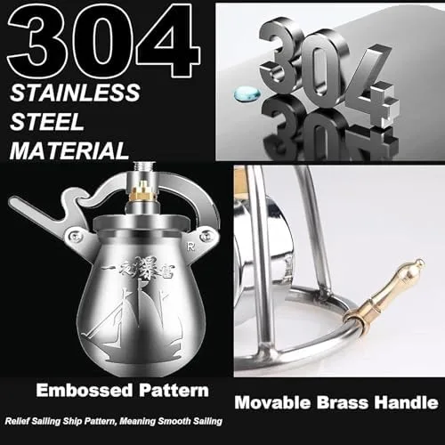 Miniatura 6 de Máquina de palomitas de maíz de aire caliente de alta presión, cañón manual chino vintage, amplificador de grano de 12.4 fl oz para fiestas, eventos