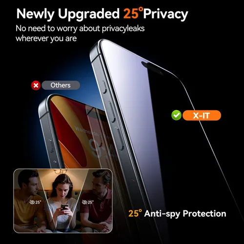 Miniatura 4 de X-it Protector de pantalla de privacidad compatible con iPhone 17 Pro [9H+ grado militar a prueba de roturas y 100% antiespía], vidrio templado