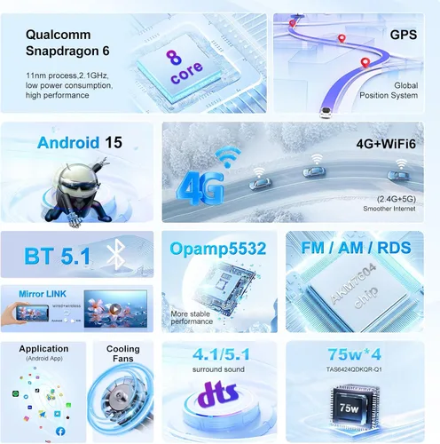 Miniatura 3 de 6+128 GB 13 pulgadas doble DIN pantalla táctil Android coche estéreo con cámara frontal y trasera Octa Core Qualcomm QLED Bluetooth GPS Radio DSP AM