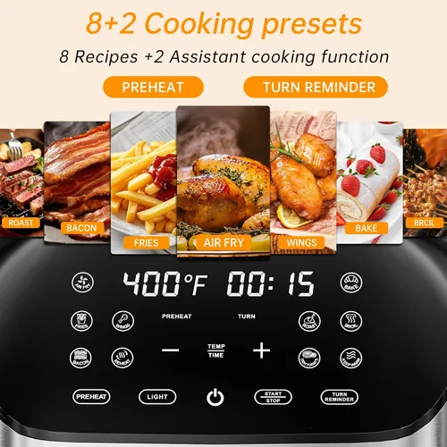 Miniatura 2 de Panana Freidora de aire de 8.5 cuartos para comidas rápidas y fáciles, freidora de aire compacta con 10 funciones preestablecidas, freidora de aire