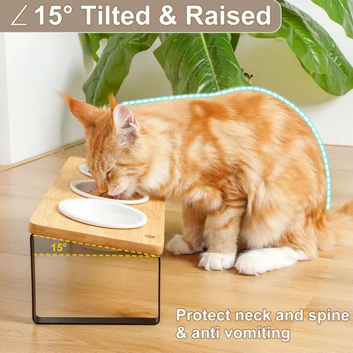 Miniatura 3 de Sunhoo Tazones Elevados para Comida y Agua de Gatos, Platos Inclinados Elevados para Gatitos, Juego de 3 Platos de Cerámica para Gatos