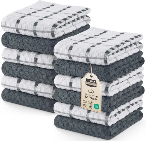 Utopia Towels Kitchen - Juego de 12 toallas de cocina de 100 % algodón hilado en anillo de 15 x 25 pulgadas, súper suaves y absorbentes, juego de