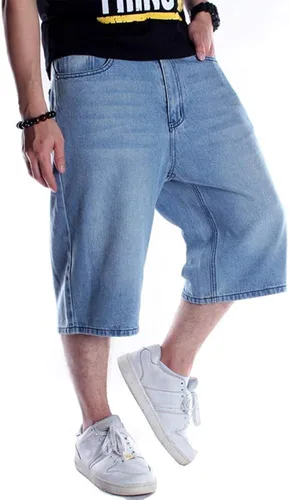 Kinghua Pantalones cortos de mezclilla holgados para hombre, estilo casual, ajuste holgado, hip hop, monopatín