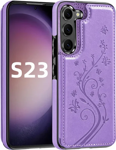 Miniatura 9 de Korecase Funda tipo cartera para Samsung Galaxy S23 con tarjetero, funda clásica de piel con función atril, doble hebilla magnética a prueba