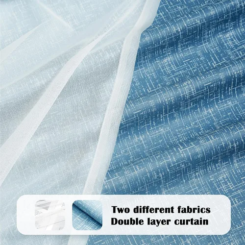 Miniatura 3 de Cortinas 100% opacas con superposición de gasa Mix and Match de doble capa, 54 pulgadas de largo, 2 paneles para dormitorio y sala de estar, azul