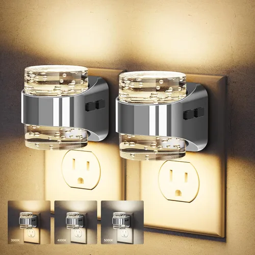JandCase Luz nocturna LED, luces nocturnas de burbujas enchufables a la pared, [paquete de 2] luz nocturna de 3000 K/4000 K/5000 K y 3 niveles de