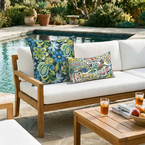 Miniatura 831 de Juego de 2 almohadas para exteriores de 16 x 16 pulgadas, repelentes al agua con interiores, para muebles de patio, hogar, jardín, geometría bohemia