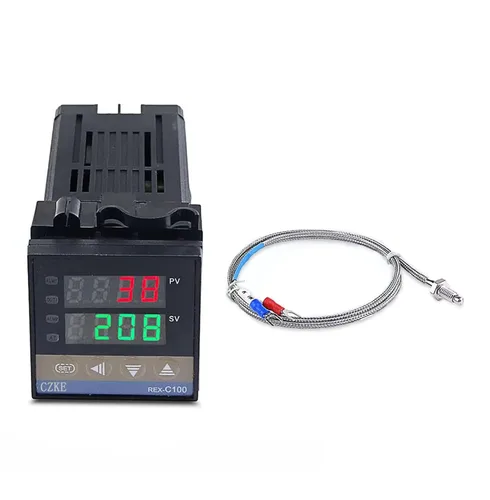 Controlador de temperatura digital PID REX-C100 de 220 V + juego de controlador PID de termopar SSR+K máx. 40 A + disipador de calor (color :