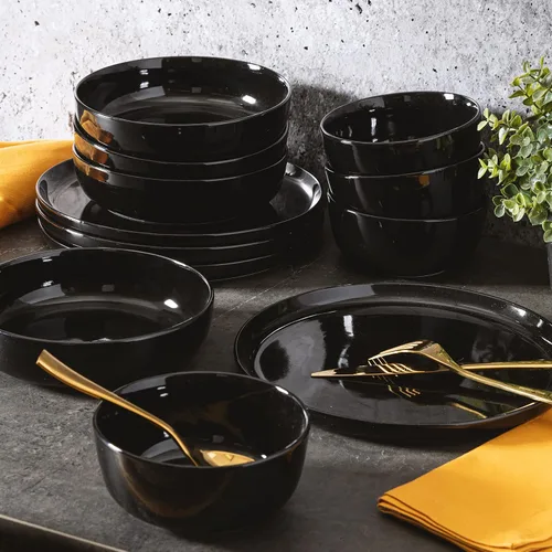 Miniatura 4 de Gibson Home Oslo - Juego de vajilla de porcelana resistente a las astillas y a los arañazos de 12 piezas, servicio para 4 – Platos y cuencos negros