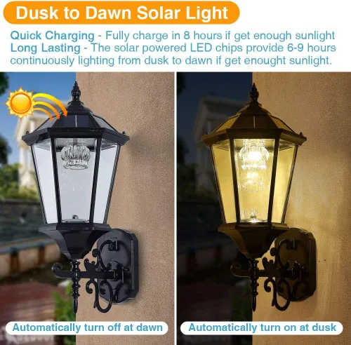 Miniatura 2 de Lámpara solar decorativa de pared para exteriores, linterna de pared impermeable del atardecer al amanecer, lámpara LED de montaje en pared, 21