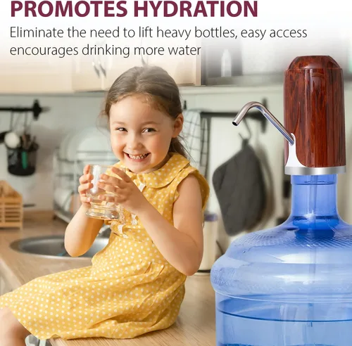 Miniatura 6 de Dispensador de agua eléctrico recargable para botellas de 2, 3, 4, 5 galones, diseño de madera elegante, dispensador de agua portátil automático