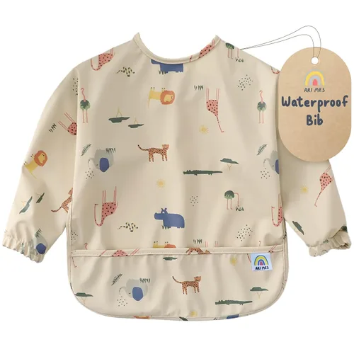 Miniatura 26 de ARI MES Baberos impermeables de manga larga para bebés para comer - Arcoíris, pequeño - Vestible, cubretodo para niño pequeño, babero de manga