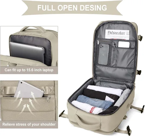 Miniatura 6 de coowoz Mochila de mano para mujeres y hombres, mochila de viaje aprobada por aerolíneas, mochila deportiva para laptop, B- Caqui, Grande, Mochila