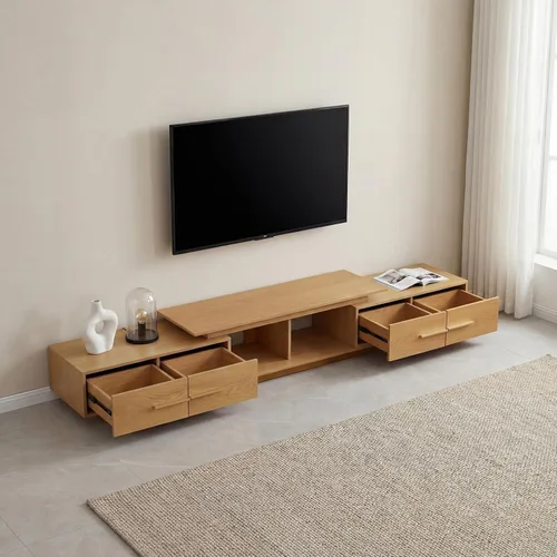 Miniatura 9 de Soporte de TV extensible, consola de TV moderna para TV de hasta 100 pulgadas, centro de entretenimiento de longitud ajustable, consola multimedia