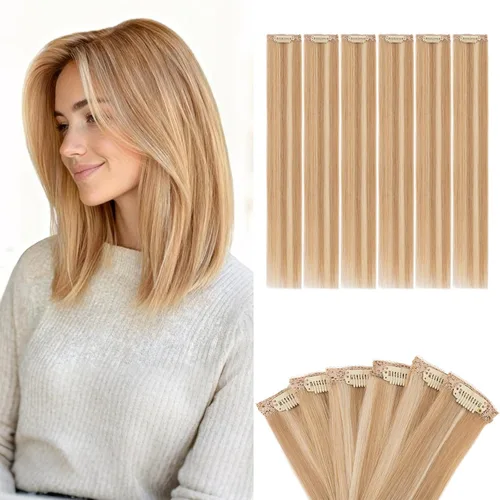 Miniatura 15 de Benehair 6 extensiones de cabello corto con clip, 100% cabello humano real, sin costuras e invisibles, para mujeres, con volumen instantáneo