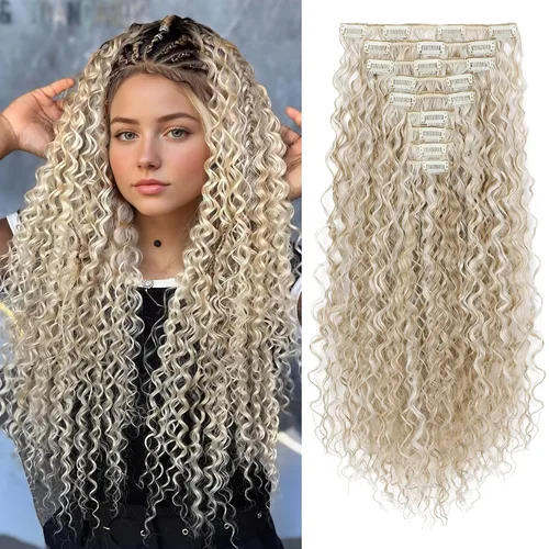 Miniatura 17 de LONAI Extensión de Cabello, 9 piezas, 56 cm de largo, castaño, extensiones de cabello rizadas con pinza, LN002, extensiones de cabello sintético