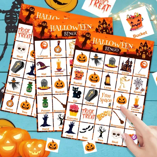 Miniatura 3 de V-Opitos Tarjeta de juego de bingo de Halloween de gran tamaño para niños y adultos, 6 x 8.5 pulgadas, 28 jugadores, juegos de Halloween