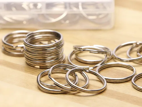 Miniatura 5 de Shapenty Mini llavero de metal dividido con cadena de eslabones para llaves de oficina en casa, organizadas, fabricación de joyas, pestañas con Plata