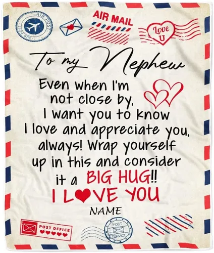 Manta personalizada con texto en inglés «To My Nephew from Aunt Uncle Auntie I Love You Hugs» (texto en inglés) con texto en inglés «To My Nephew»,
