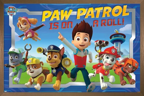 Miniatura 11 de Nickelodeon Paw Patrol - Póster de pared de tripulación, 22.4 pulgadas de largo x 14.7 pulgadas de ancho, versión enmarcada de madera de granero
