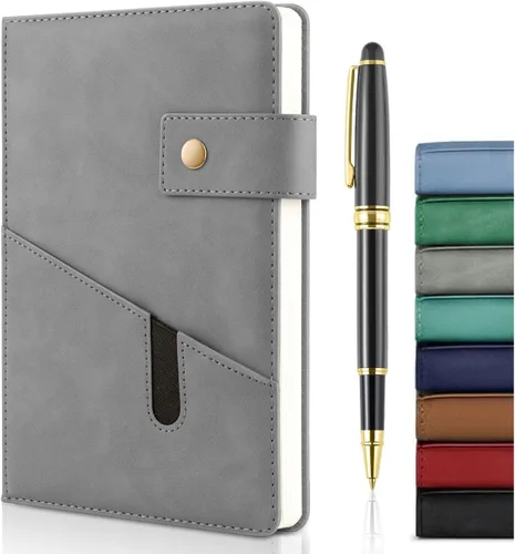 Miniatura 10 de Cuaderno de cuero A5 con bolígrafo, 200 páginas de tapa dura con bolsillo, diario de papel forrado grueso de 3.53 oz/m² para hombres y mujeres, gran