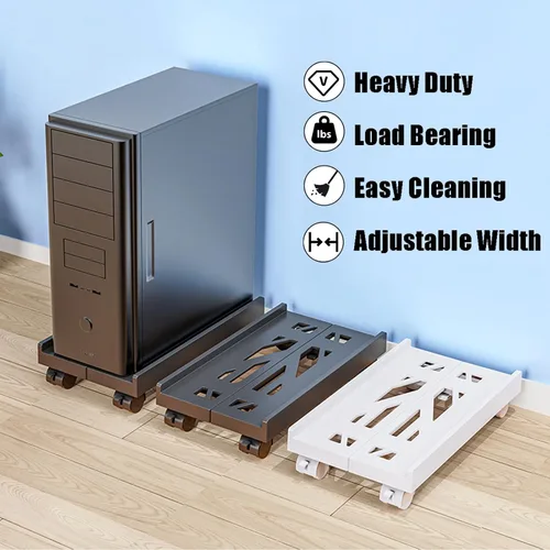 Miniatura 7 de BYMECOST Soporte de torre ajustable para computadora, soporte de PC para CPU móvil con 4 ruedas giratorias que se adapta a la mayoría de PC debajo