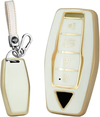 Miniatura 9 de SANRILY Golden-Edge - Funda para llavero de 3 botones 2023 para Mitsubishi Outlander 2022 2021 sin llave con llavero de cuero, color beige
