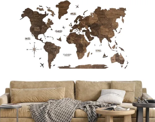 ENJOY THE WOOD Decoración del hogar, mapa del mundo de madera 3D, arte para pared, decoración de pared grande, mapa de viaje del mundo, todos los