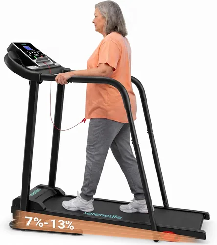 SereneLife Máquina de ejercicios eléctrica plegable para caminadora – Entrenador de fitness digital compacto inteligente con sincronización de