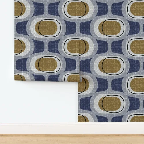 Miniatura 4 de Spoonflower Muestro de papel tapiz extraíble - mediados de siglo mediados de siglo moderno 70S 60S círculos retro orbes azul marino papel pintado